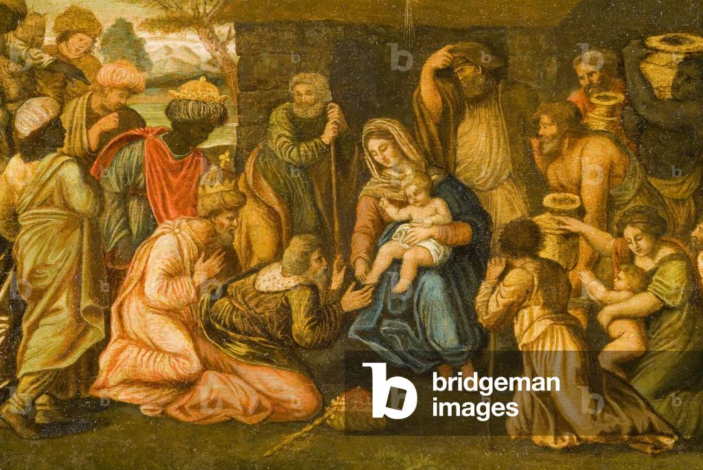 Detail of a cassone panel of the Adoration of the Magi, c.1450 (oil on panel)
