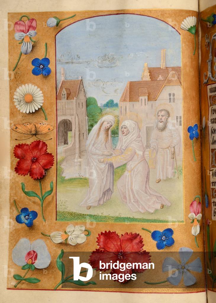 Ms 60 fol.9v The Visitation, from the Hours of Katherine Bray, c.1480-90 (gouache & bodycolour on vellum)