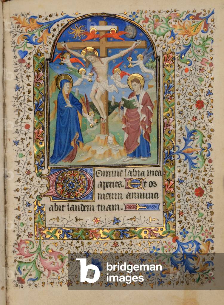 Ms 33 fol.104r The Crucifixion, from the 'Heures de Nostre Dame', c.1430 (gouache, body colour & gilding on vellum)