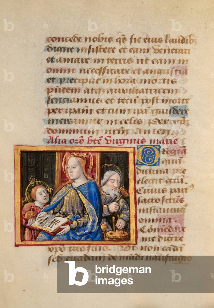 Ms 45 fol.26v The Holy Family, from Preces Variae, c.1500 (gouache & bodycolour on vellum)