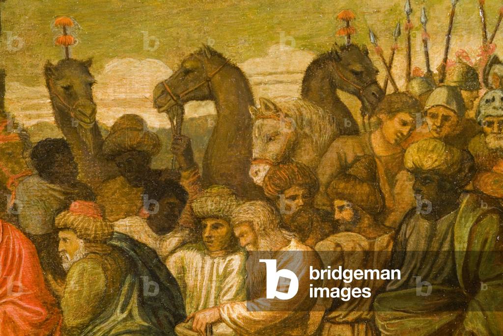 Detail of a cassone panel of the Adoration of the Magi, c.1450 (oil on panel)