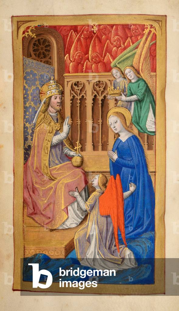 Ms 59 fol.34v Coronation of the Virgin, from the Hours of Madeleine Levesque, c.1480 (gouache & bodycolour on vellum)