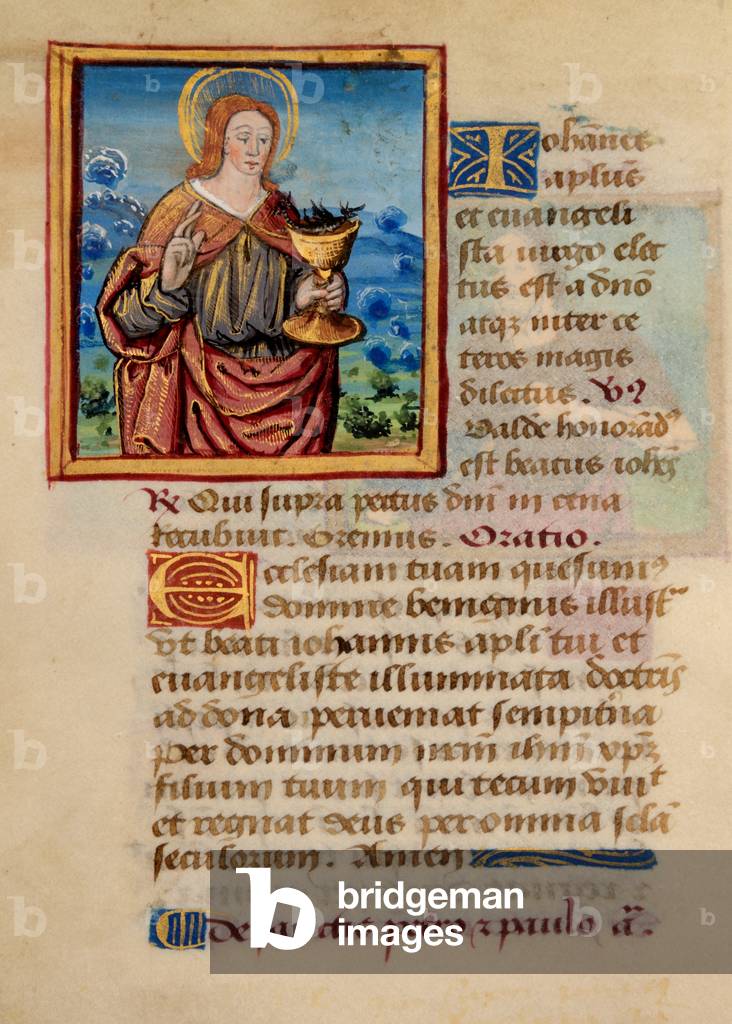 Ms 45 fol.29v St. John the Evangelist, from Preces Variae, c.1500 (gouache & bodycolour on vellum)