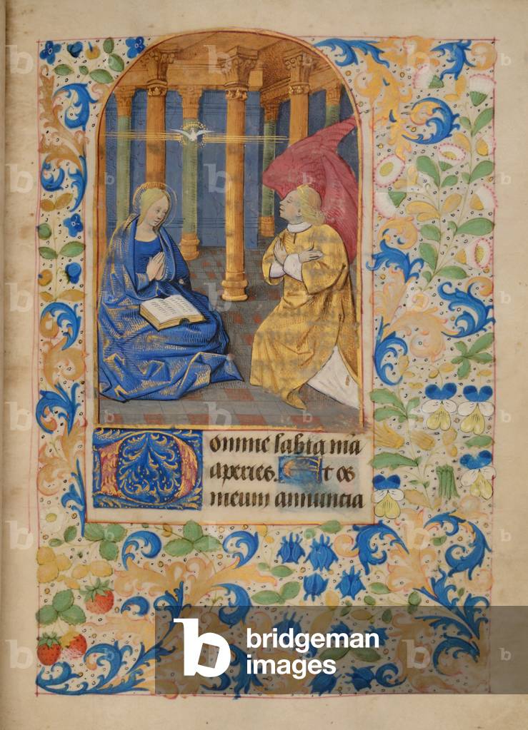 Ms 37 fol.29r The Annunciation, from the Hours of Elizabeth Plantagenet, c.1475 (gouache & bodycolour on vellum)