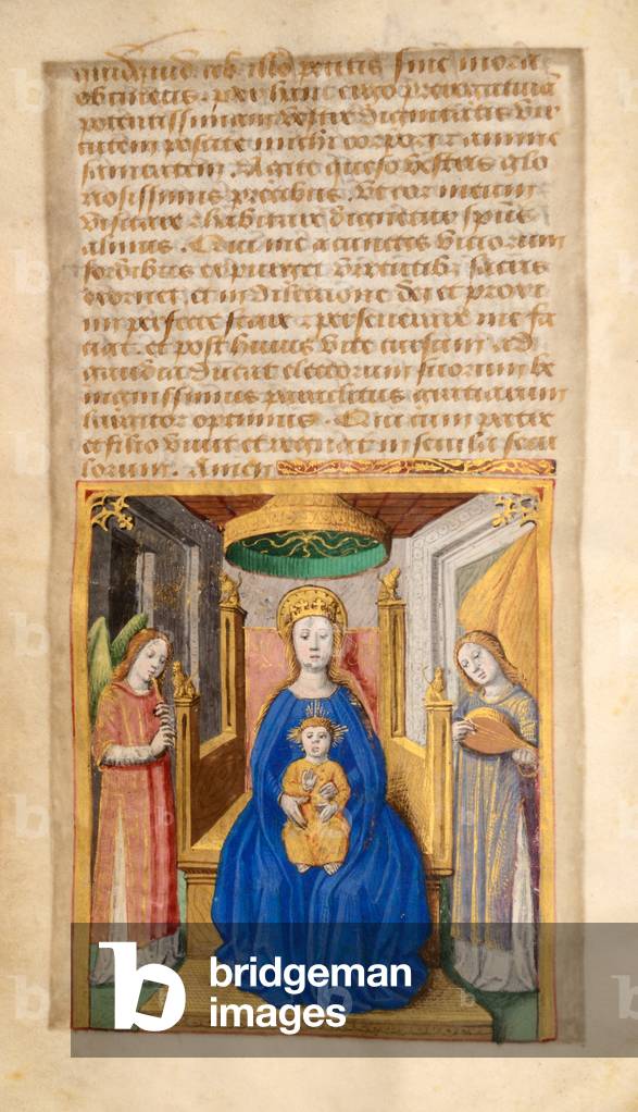 Ms 59 fol.11v Madonna and Child with Angels, from the Hours of Madeleine Levesque, c.1480 (gouache & bodycolour on vellum)