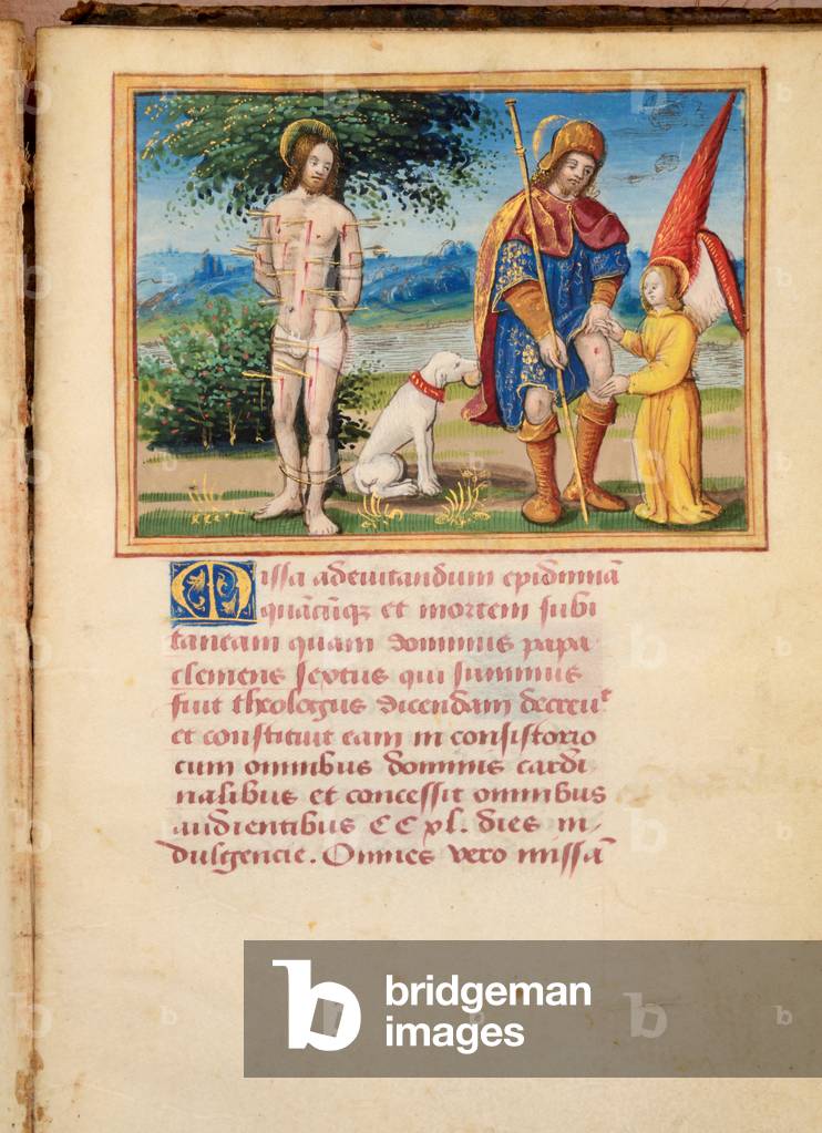 Ms 45 fol.131v St. Sebastian, from Preces Variae, c.1500 (gouache & bodycolour on vellum)