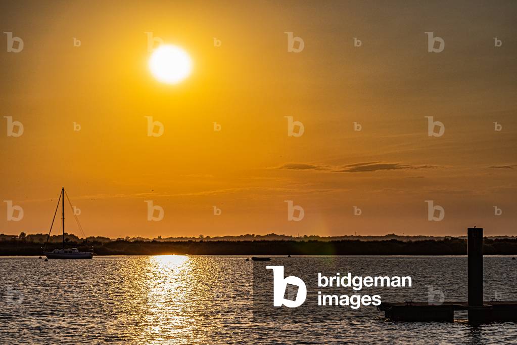 Summer sunset at Rochefort in Charente Maritime, on the river 