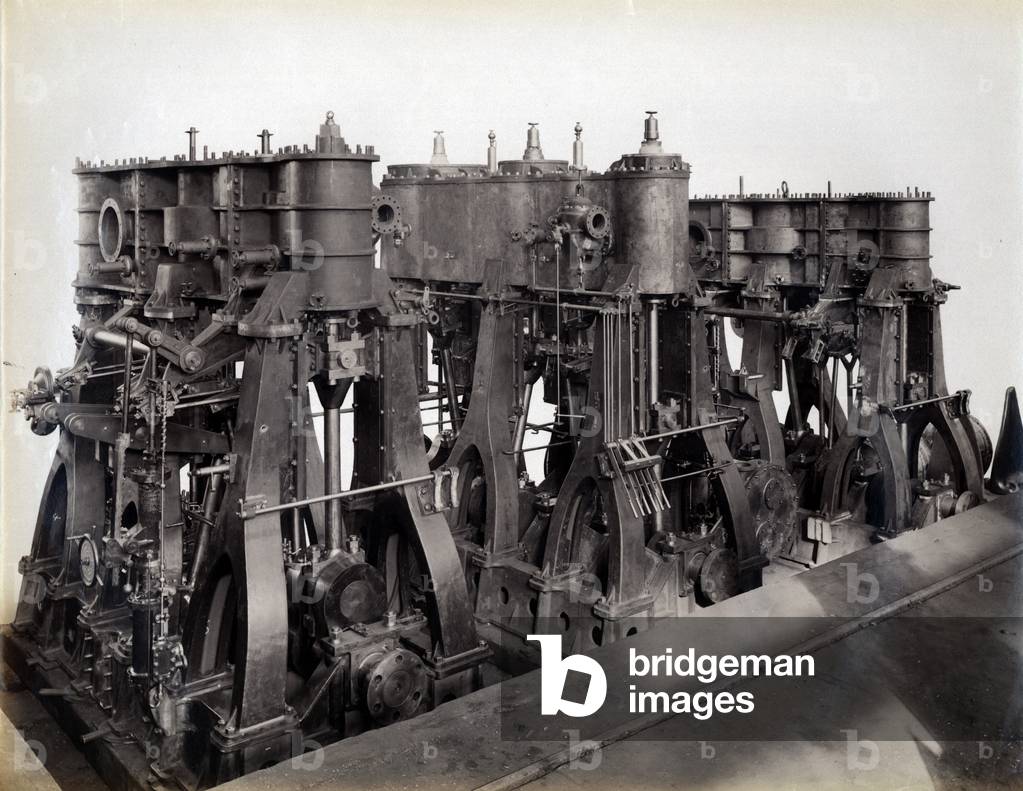 Yard no. 647, Baikal. Showing the main engines for the ice breaking train ferry steamer 'Baikal', 1896 (b/w photo)