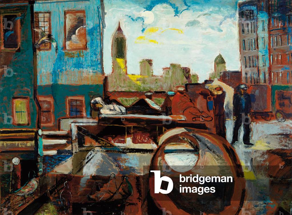 New York at Dusk, c.1935 (oil on masonite)