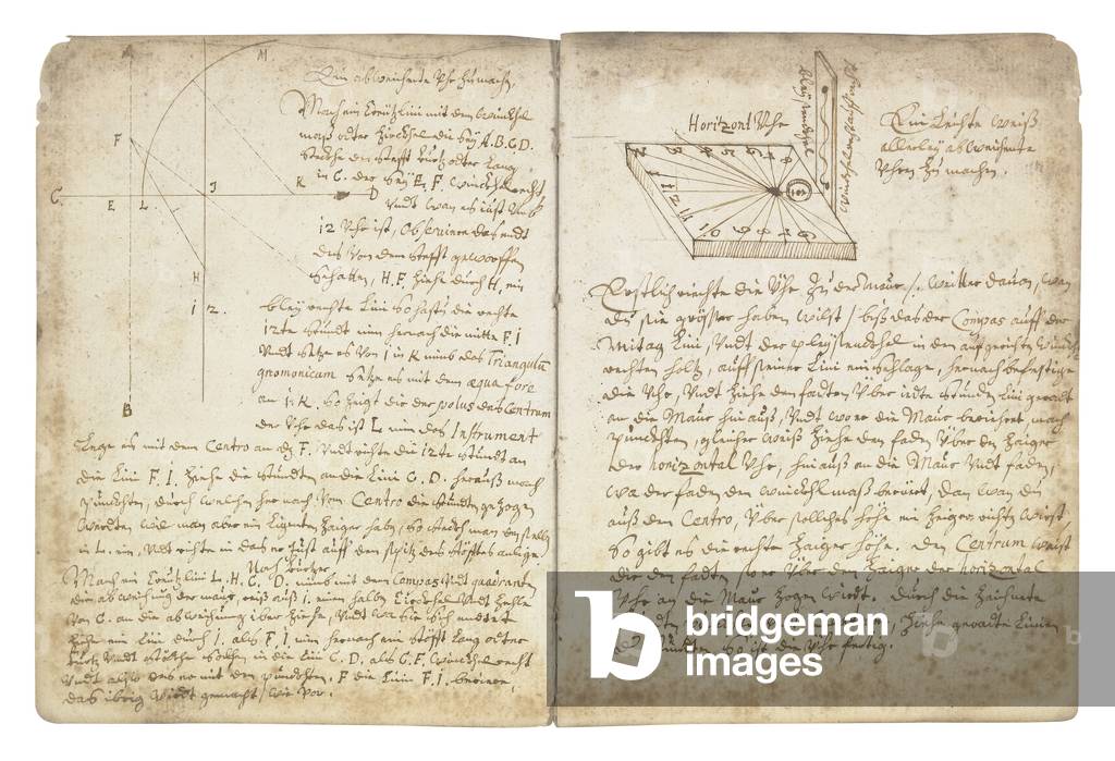 Notebook on sundial construction (ink on paper)