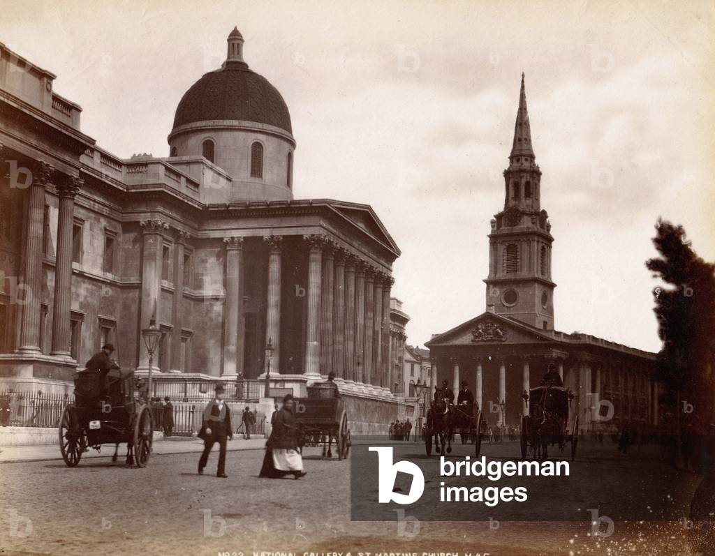 National Gallery and St. Martins Church, London, c.1885 (b/w photo)