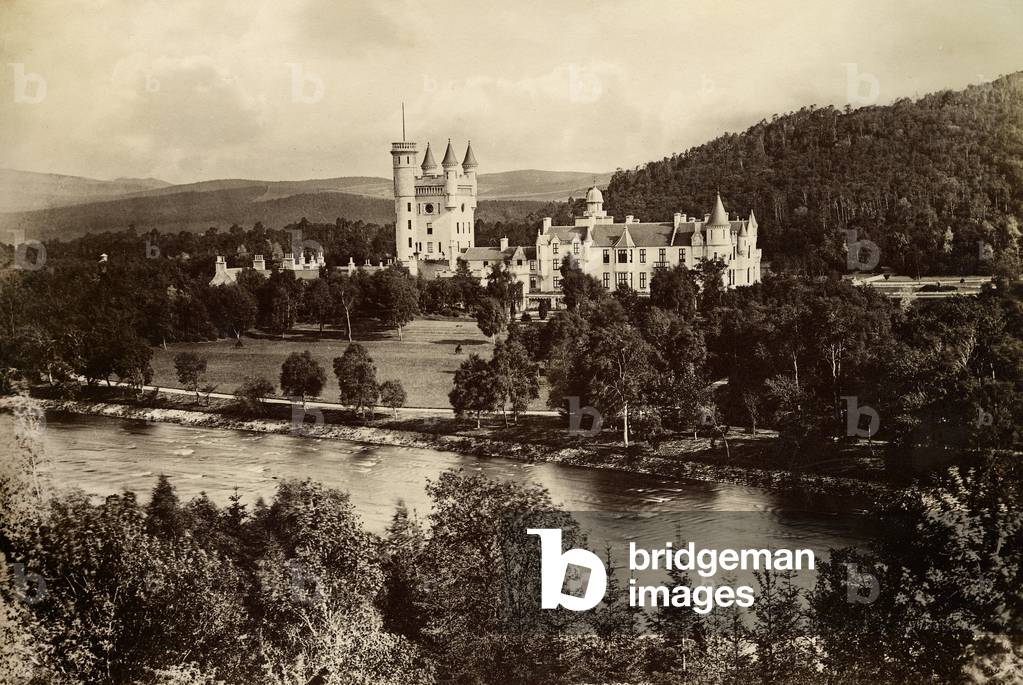 Balmoral Castle from the River (b/w photo)