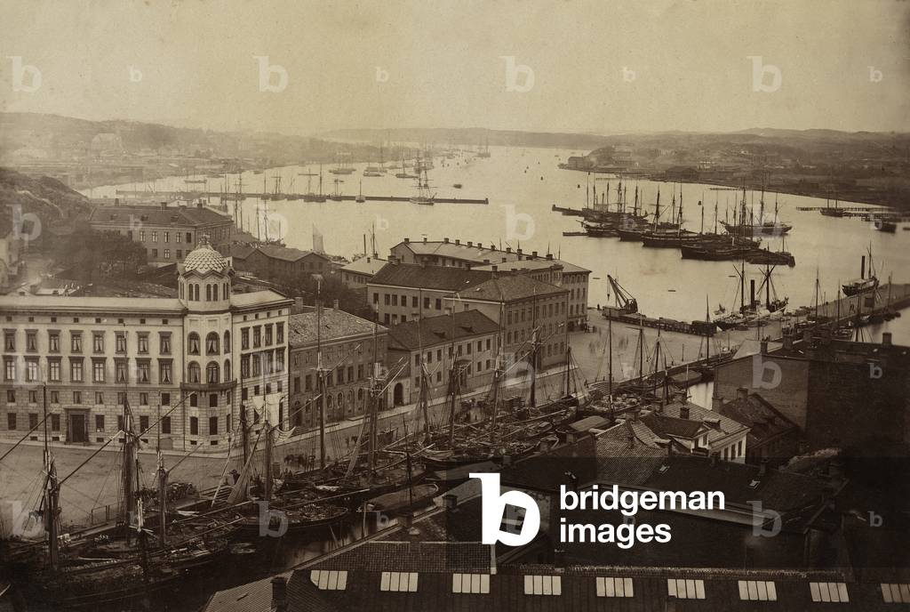 View of Gothenburg harbour, Sweden (b/w photo)