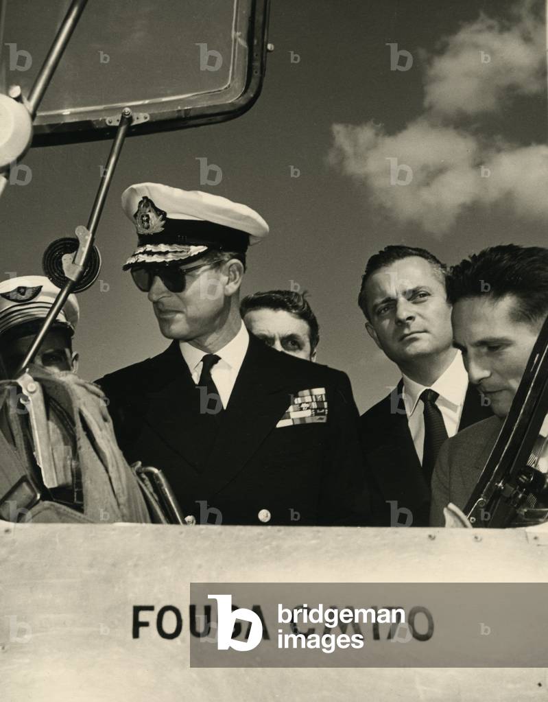 Air Force pilot with a Fouga CM.170 Magister, c.1956-67 (b/w photo)
