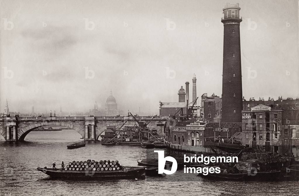 View of the old Shot Tower, Waterloo Bridge, London, before 1934 (b/w photo)