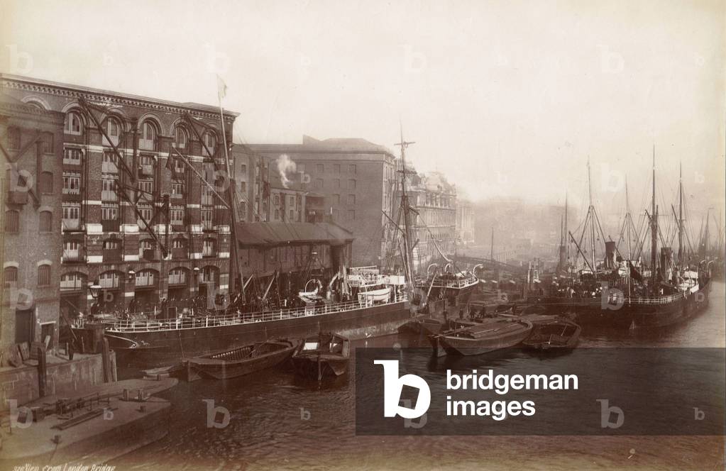 View from London Bridge, London, c.1885 (b/w photo)