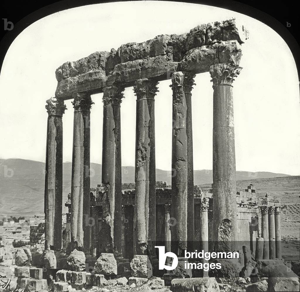 The Six Great Columns and the Small Temple, Baalbek (b/w photo)