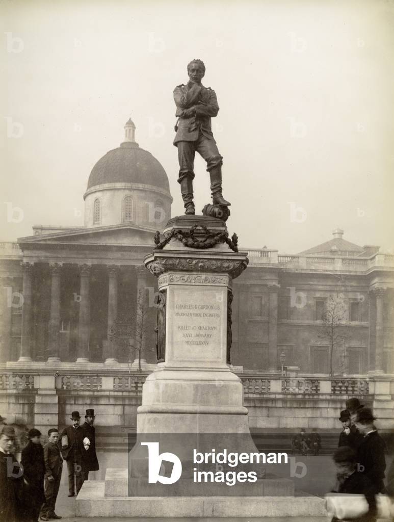 Statue of Major General Charles G. Gordon, Trafalgar Square, London (b/w photo)
