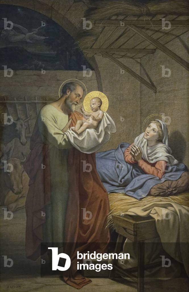 The Holy Family (child Jesus, the Virgin Mary, and Saint Joseph) - The Holy Family (1870). Jean-Baptiste-Auguste Leloir (1809-1892). Pastel on paper. Little Palace.
