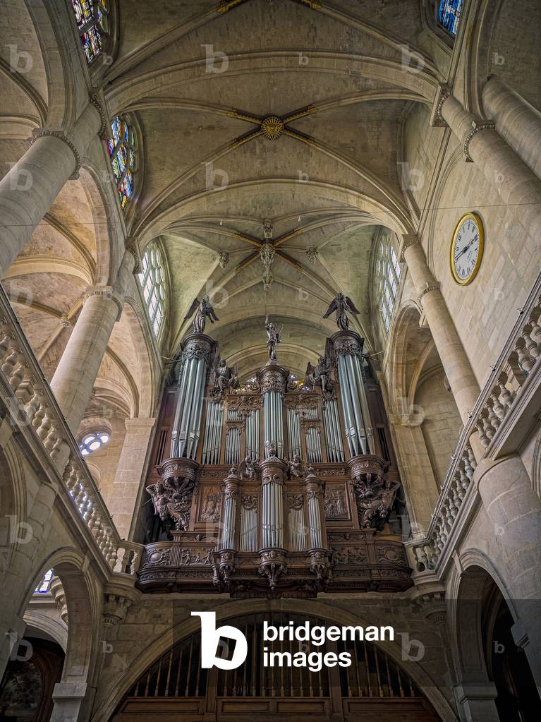 The buffet of the great organ, built and sculpted by Jehan de Buron in 1631. Church Saint Etienne du Mont, Paris, (1491-1624)
