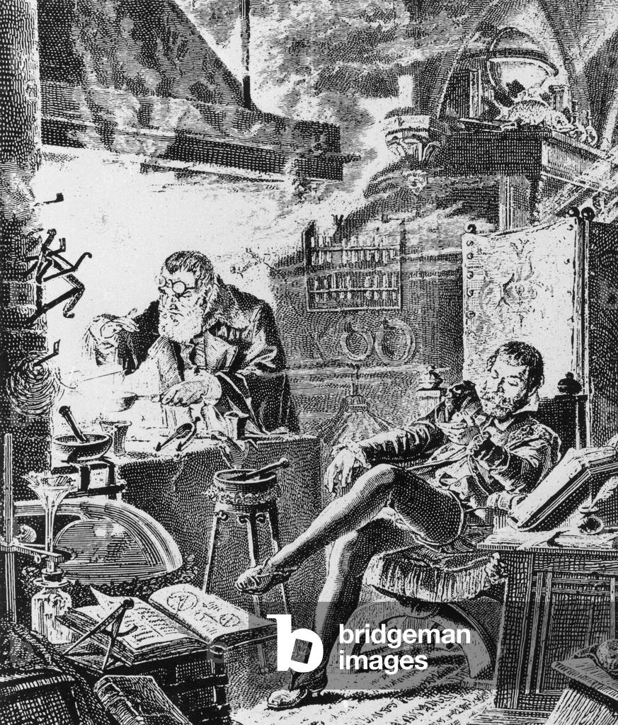 Alchemist in his laboratory, around 1580 (b/w photo)