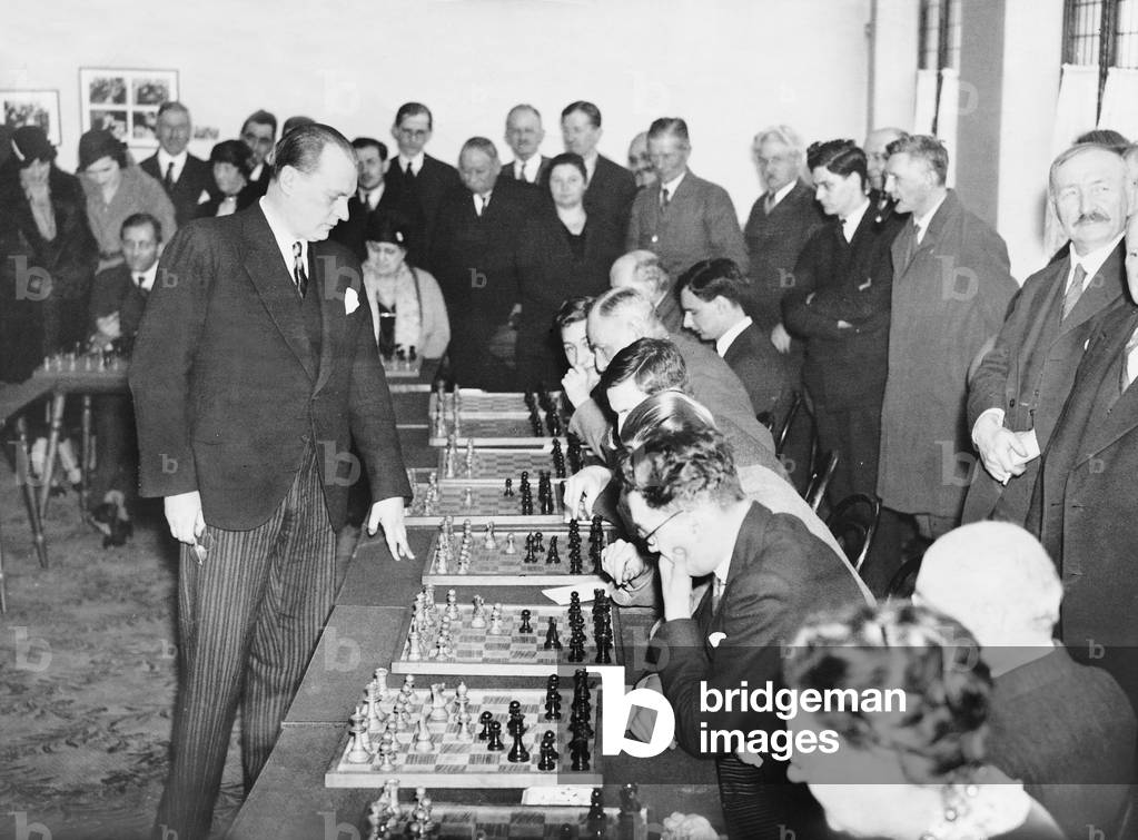 Alexander Alekhine playing simultaneous chess matches in Bayswater, 1932 (b/w photo)