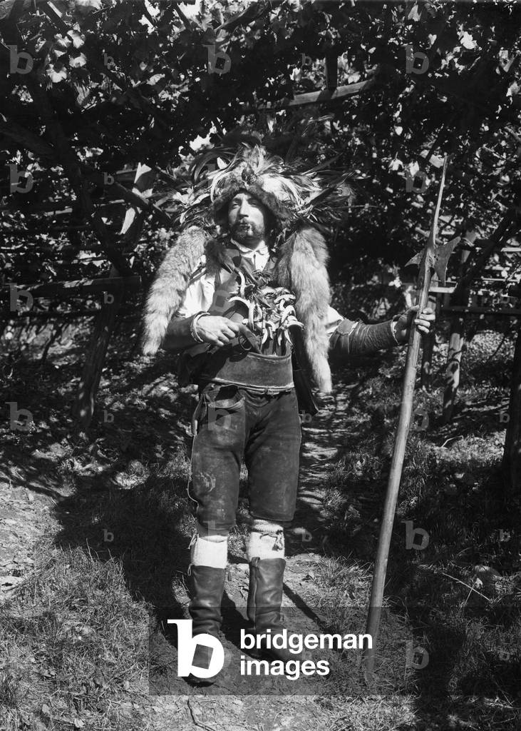 A vineyard keepers in working clothes, 1950's (b/w photo)