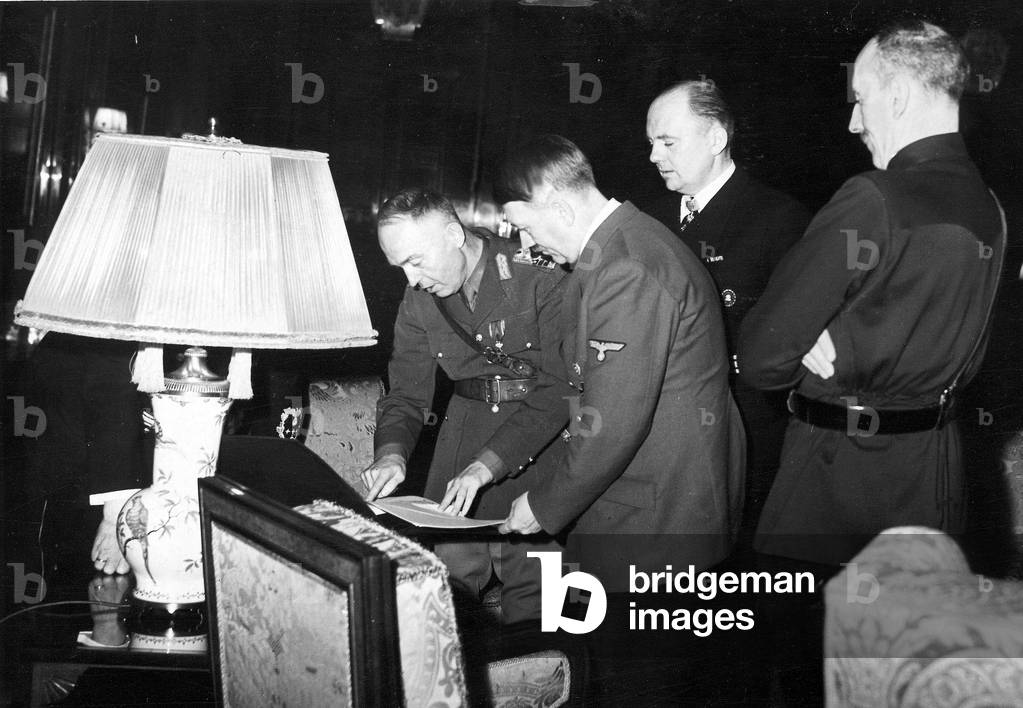 Adolf Hitler with Antonescu and Sturdza (b/w photo)