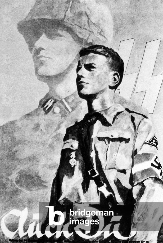 Advertising poster of the Waffen-SS(Armed -SS) for the Hitler Youth (b/w photo)