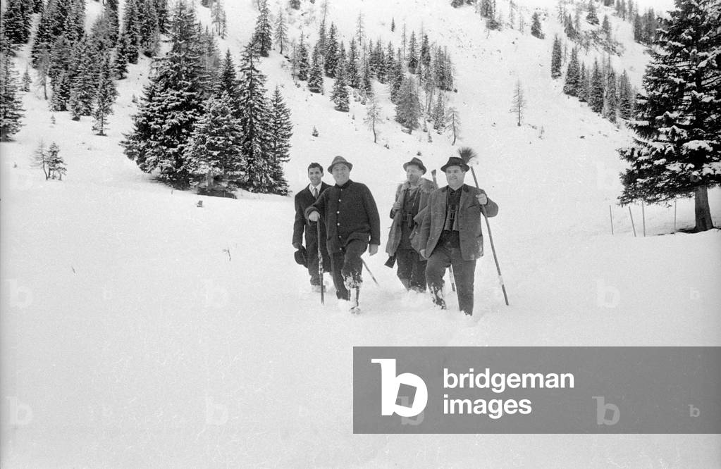 Prime Minister Ion Gheorghe Maurer hunting chamois,1965 (b/w photo)