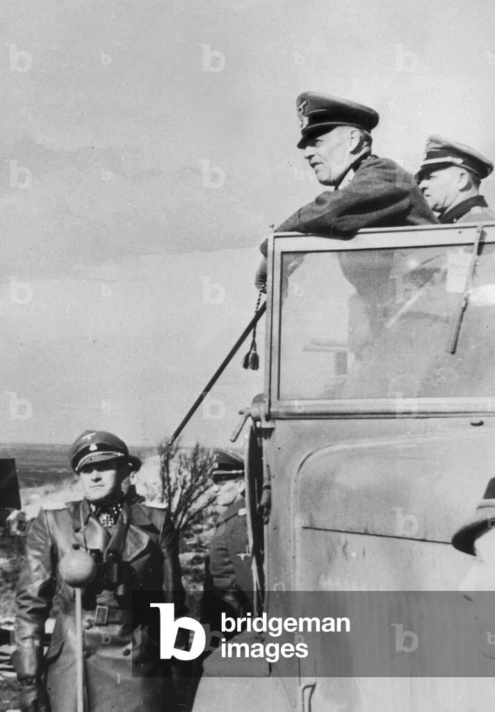 Von Rundstedt and Sepp Dietrich during the inspection of the Atlantic Wall, 1943 (b/w photo)
