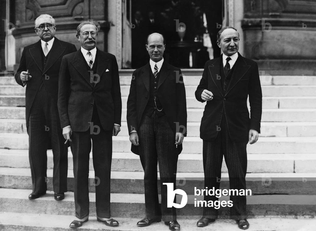 Gasnier-Duparc, Leon Blum, Rickard Sandler and Yvon Delbos, 1937 (b/w photo)