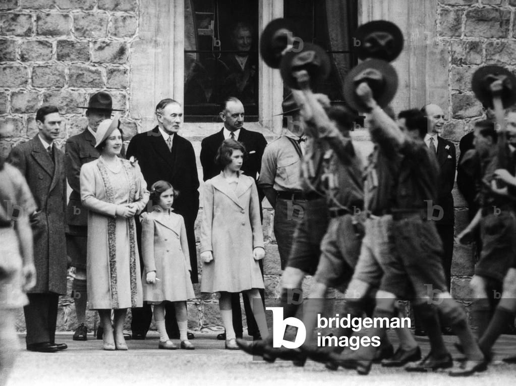 Boy Scouts greet the Royal Family, 1937 (b/w photo)