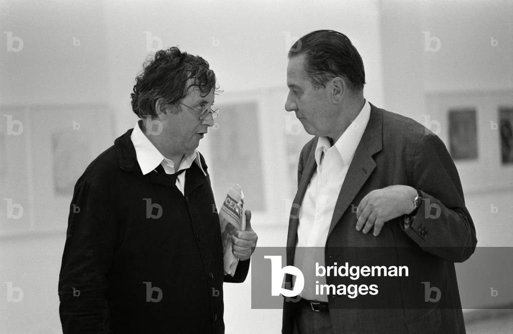 Horst Janssen with Alfred Hentzen during the Venice Biennale, 1968 (b/w photo)