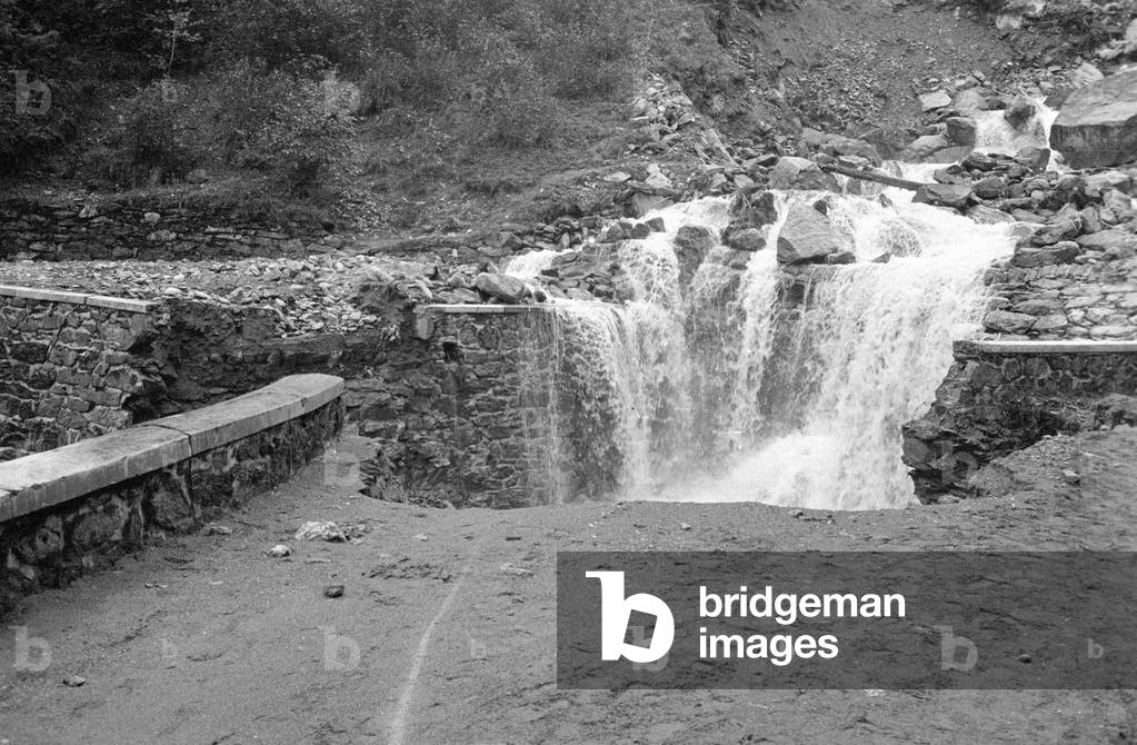 Waterfall in Italy, 1960s (b/w photo)