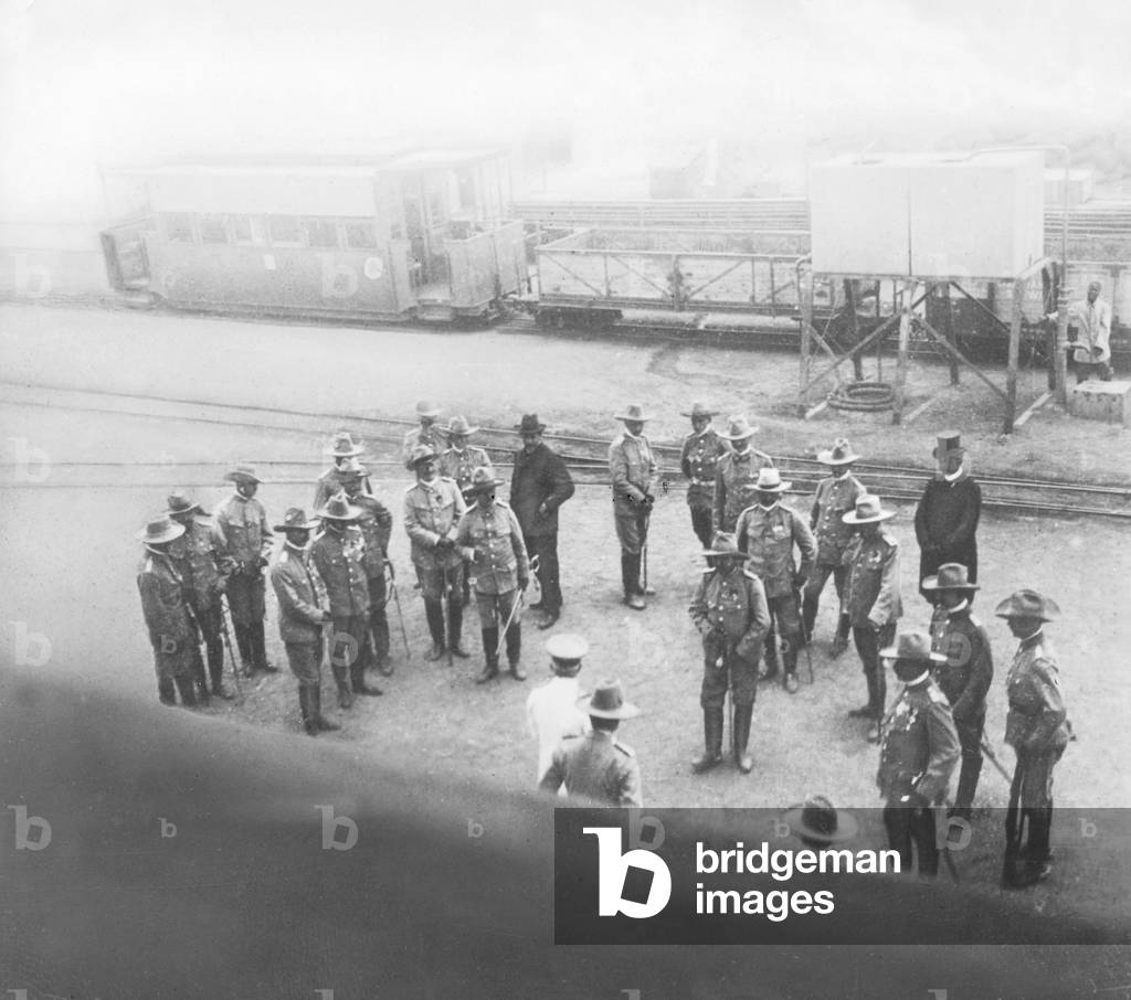 Arrival of the staff of General Lothar von Trotha in German Southwest Africa, 1904 (b/w photo)