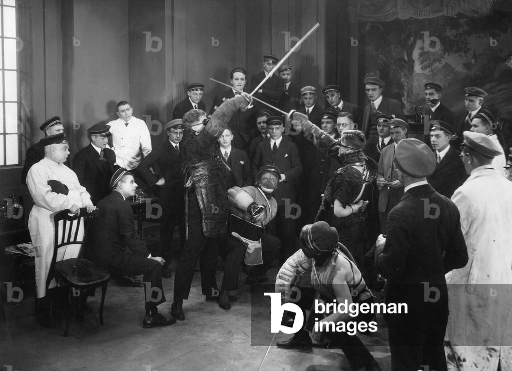 German Students during a scale (b/w photo)