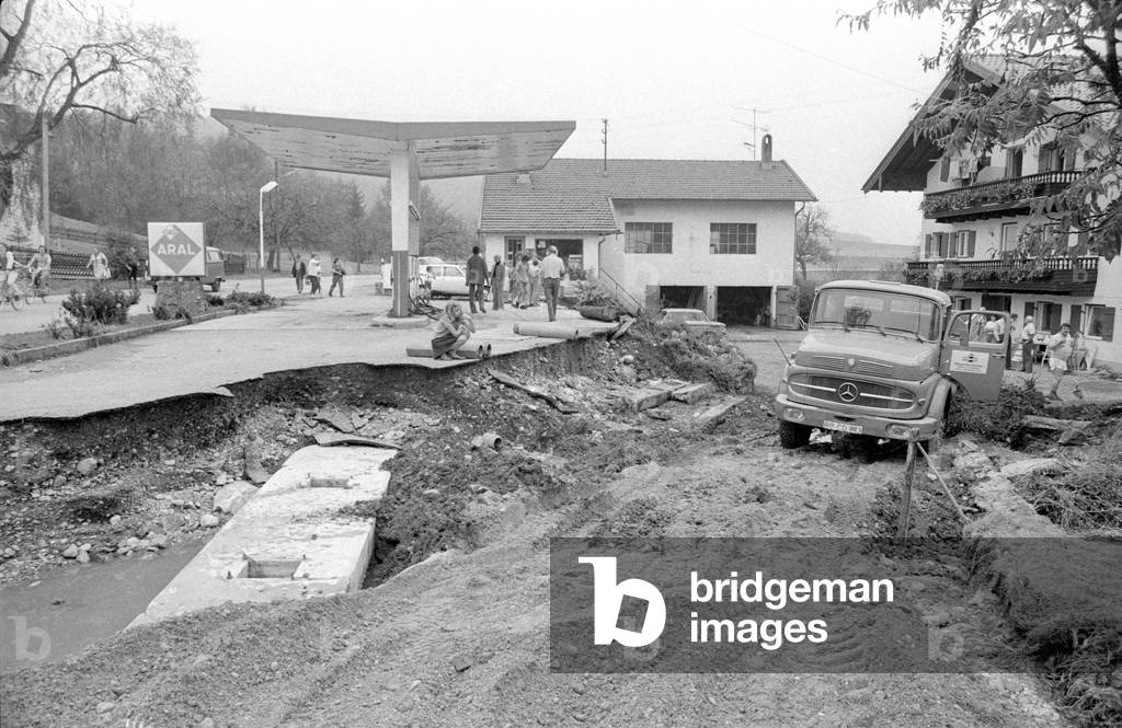 Storm damage at Lake Chiemsee, 1974 (b/w photo)
