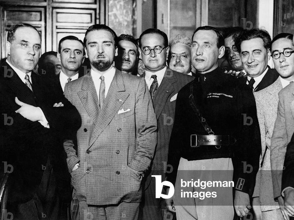 Dino Grandi with Italian fascists, 1929 (b/w photo)