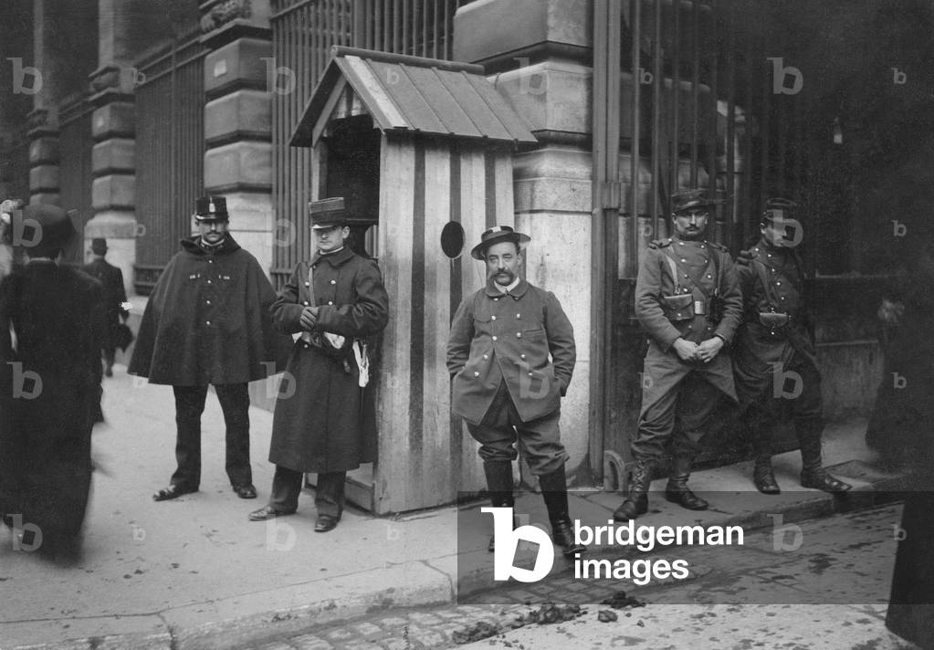 Postmen strike in Paris, 1909 (b/w photo)