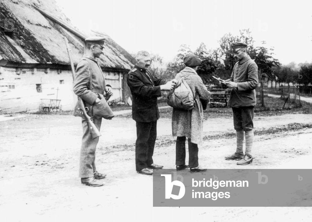 Silesian border guards on the Czech border during a control,1919 (b/w photo)