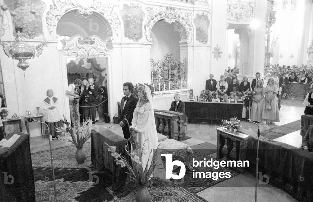The wedding of Hans-Jürgen Bäumler, 1974 (b/w photo)