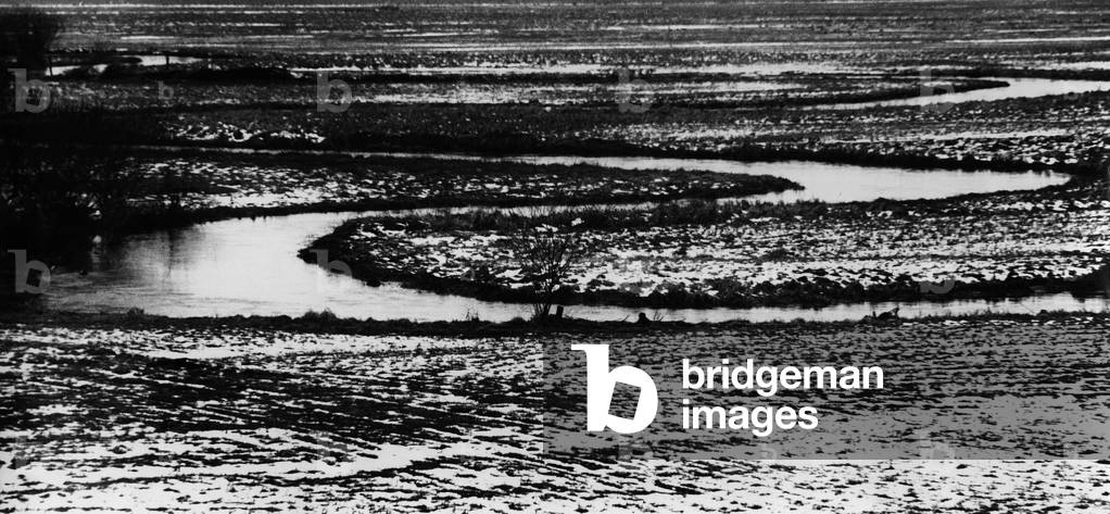 Landscape and river (b/w photo)