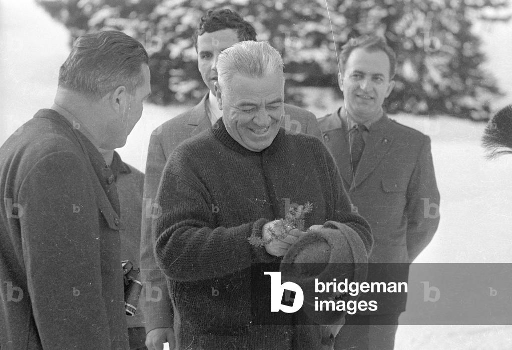 Prime Minister Ion Gheorghe Maurer hunting chamois, 1965 (b/w photo)