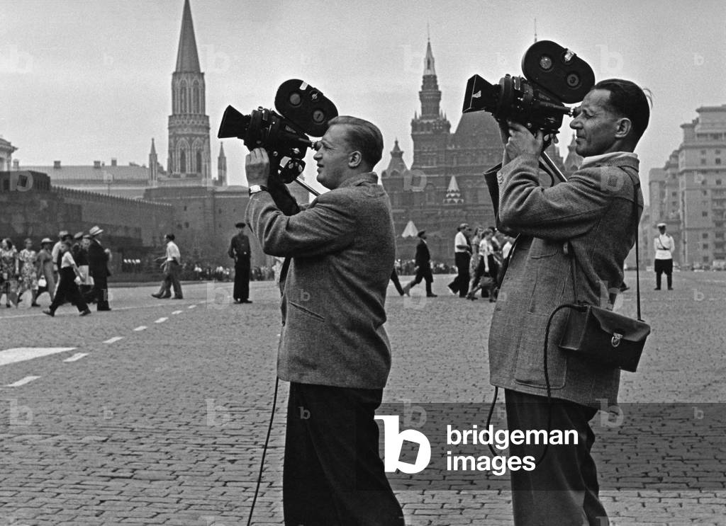 Tourists in Moscow, 1956 (b/w photo)