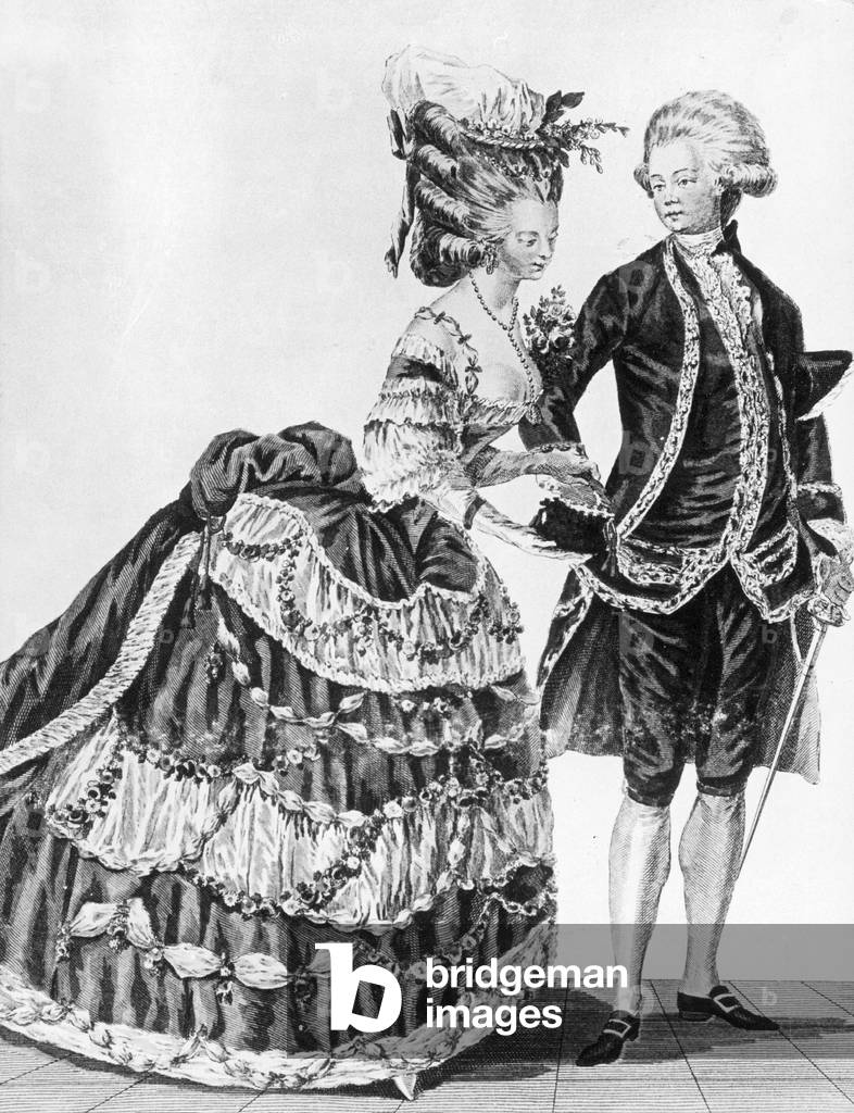 Fashion in Rococo style, 1778 (b/w photo)