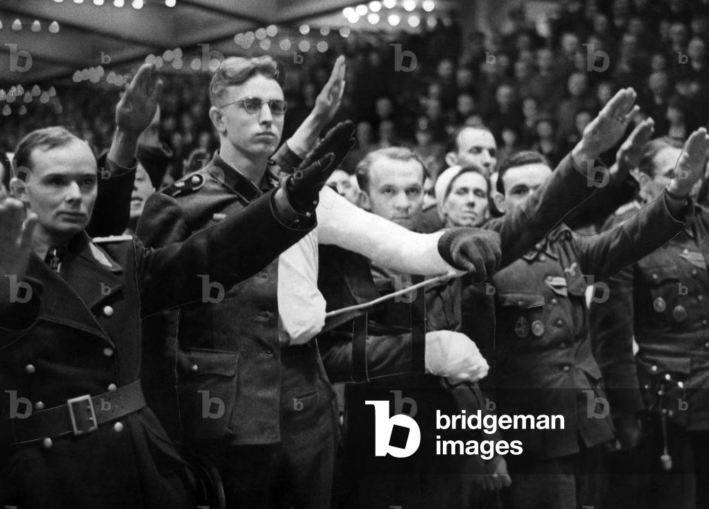 Guests of honour at Goebbels' speech on the Total War, 1943 (b/w photo)