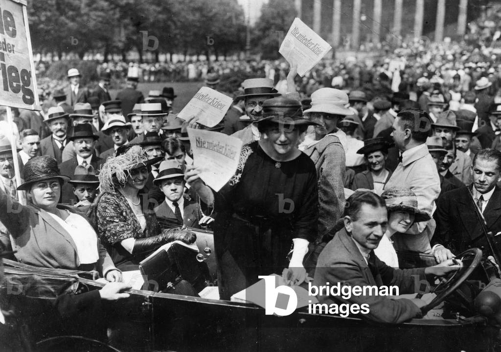 Elsa Einstein at a pacifist demonstration, Berlin, 1921 (b/w photo)