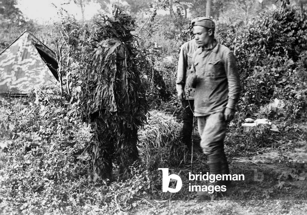 Camouflaged Soviet Snipers, 1941 (b/w photo)
