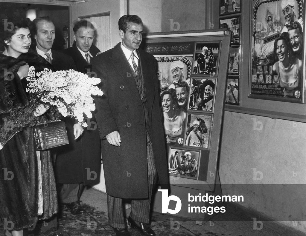 Shah Reza Pahlavi with his wife Soraya, 1950s (b/w photo)